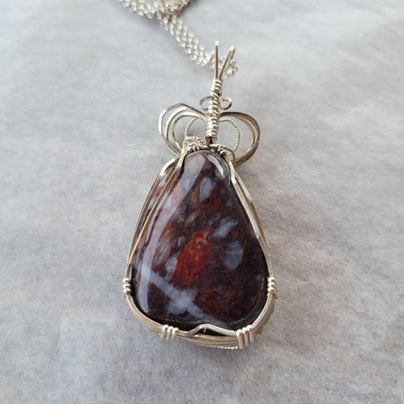 Jasper Quartz Blend Polished Rock Hand Wrapped in Argentium Sterling Silver Wire - Picture 2 of 8